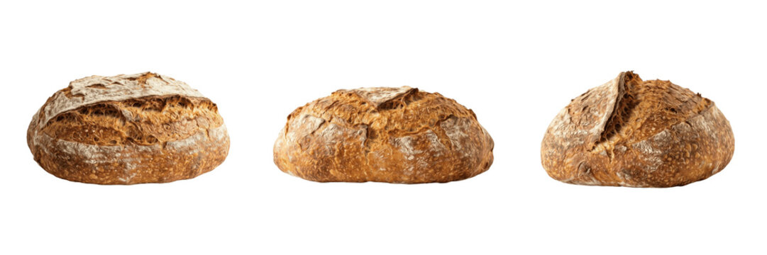 Set and collection of fresh homemade artisan bread isolated on white background