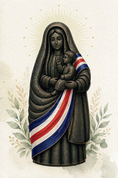 Virgen de los &Aacute;ngeles con la Bandera de Costa Rica