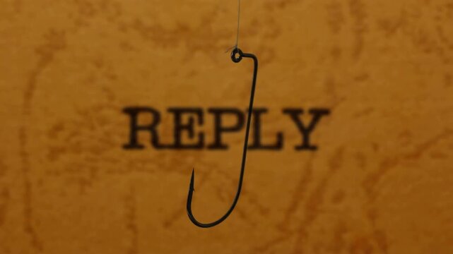 Fishing Hook in Front of Reply Text Concept