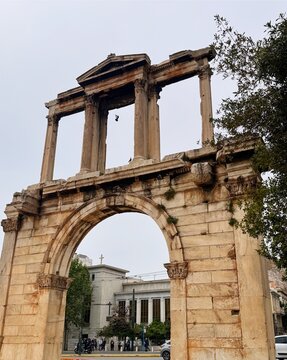 The Arch of Hadrian or Hadrian's Gate is a monumental gateway resembling in some respects a Roman triumphal arch. The Arch of Hadrian is located in the center of Athens, Greece