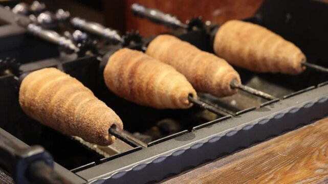 Chimney Cakes Being Cooked over Hot Coals in Prague, Czech Republic 2