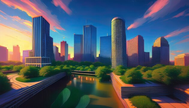3d houston downtown skyline