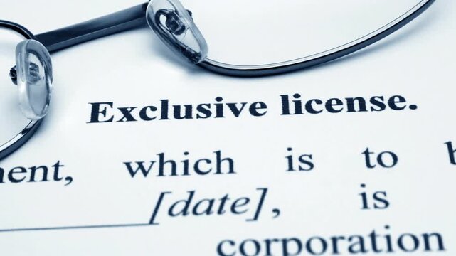 Exclusive License Legal Document with Eyeglasses Close-Up