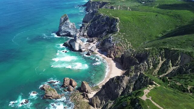 praia da ursa drone shot in portugal cabo da roca