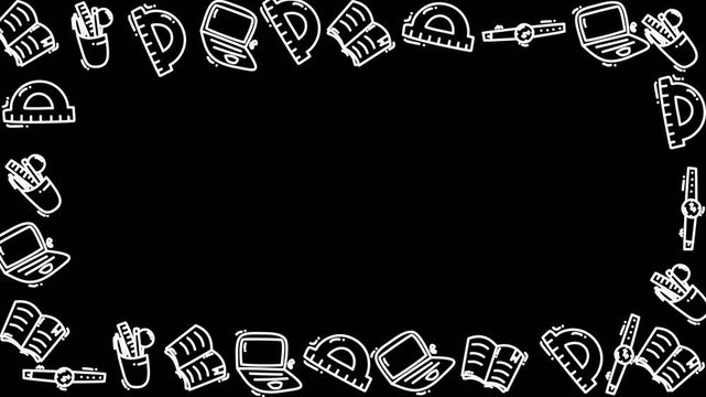 School Supplies Doodle Pattern 4k Transparent Loop Background