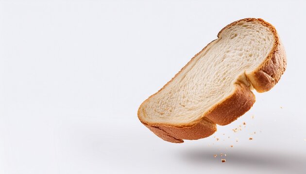 a slice of bread floating in the air on a white background copy space for text