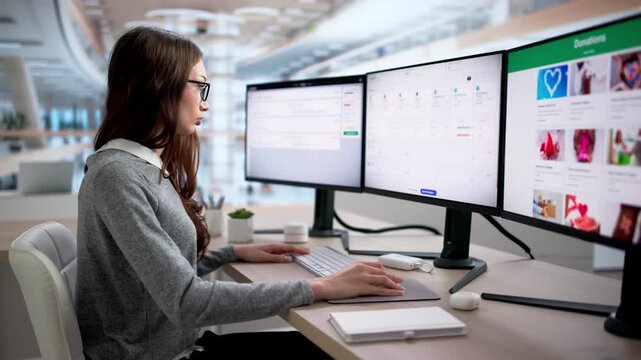 Fundraiser Woman Using Software Platform