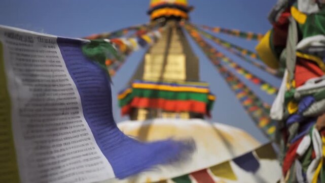 Ama Yangri Monument Buddhist Stupa with Colorful Prayer Flags