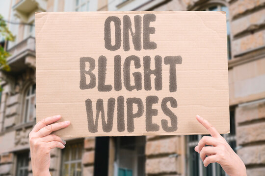 "One Blight Wipes" A single pathogen could eliminate monoculture crops feeding billions. PATHOGEN. ELIMINATE. MONOCULTURE. CROPS. BILLIONS.