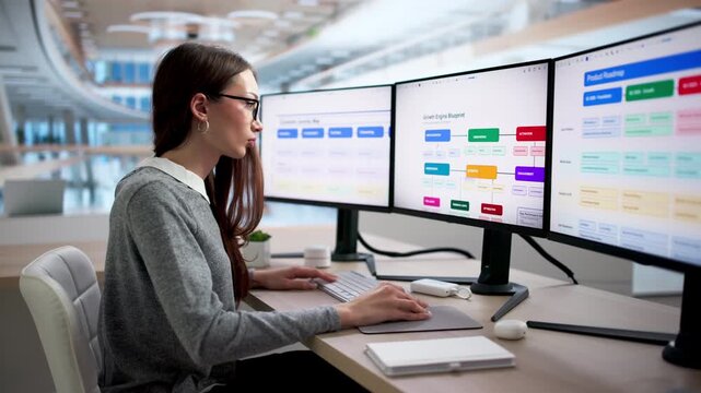Marketing Manager Plans Growth Engine Roadmap On Computer
