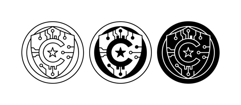 Cybersecurity Shield Icons, Digital Protection Logos, Secure Data Badges, Technology Security Symbols, Vector Graphics