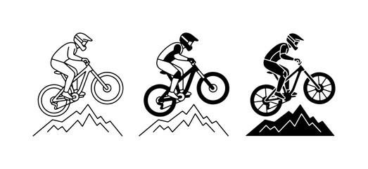Mountain Biker Icons, Downhill Cycling Vector Graphics, Extreme Sports Rider Illustrations © Neha