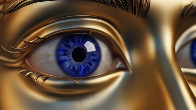 Extreme Close Up of Golden Egyptian Mask with Vibrant Blue Eye
