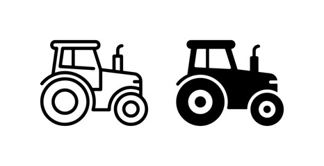 Farm Tractor Icons, Agricultural Vehicle Vector Graphics, Rural Machinery Symbols, Simple Outline and Solid Fill Designs © Aminul