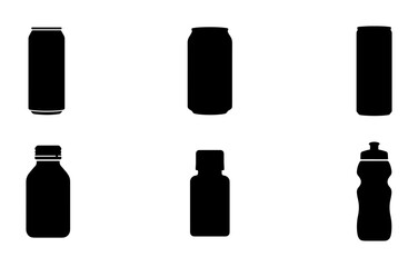 Obraz premium Set of 6 Black Beverage and Bottle Icons, Vector Graphics for Drinks and Containers