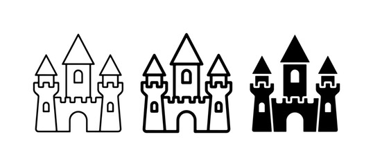 Castle Icons, Medieval Fortress Vector Graphics, Fantasy Kingdom Building Symbols, Royal Palace Silhouette, Set of Three Styles © Labiba