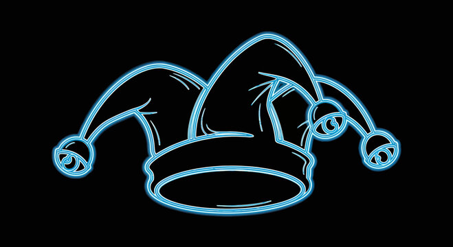 Neon Jester Hat Icon on Black Background