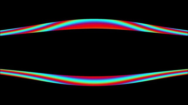Futuristic orange and blue neon frame shapes pulsing on black background