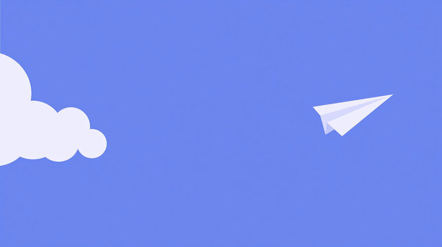 White paper airplane flying against blue sky on Frutiger Aero background, minimalist aesthetic - AI-Generated
