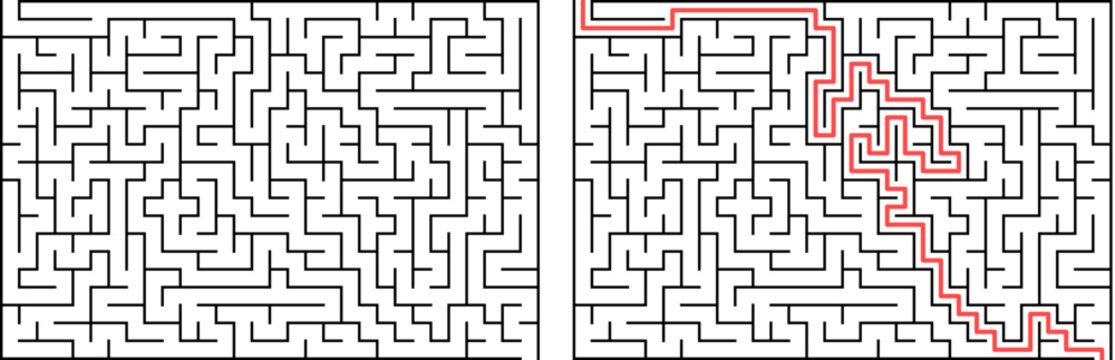 Maze puzzle with solution path comparison