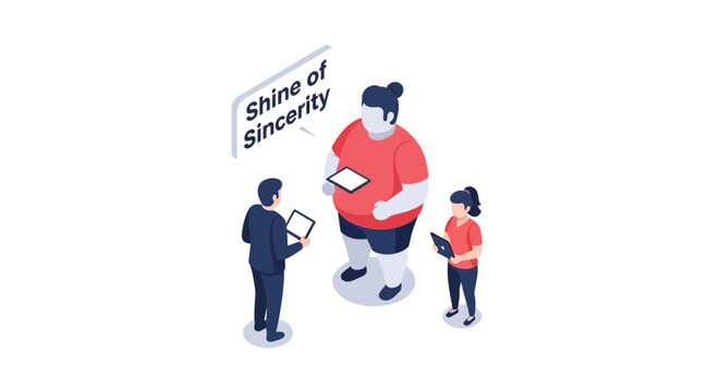 Isometric illustration of people discussing sincerity and honesty concept.