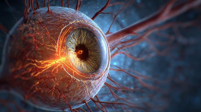 Microscopic View of a Human Eye: Detailed Close-Up of Iris and Pupil with Visible Blood Vessels and Neural Fibers &mdash; Biological Art