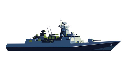 Modern Warship Silhouette, Naval Destroyer, Military Vessel © Giana