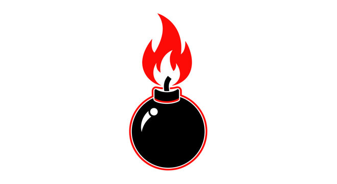 Bomb with burning fuse, explosion symbol, danger icon, white background