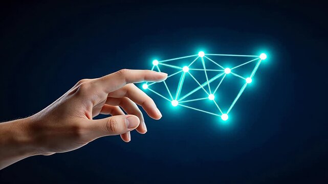 Hand interacting with digital network
