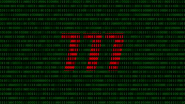 Red lucky 777 jackpot symbol on green matrix binary code background, digital gambling and casino gaming concept