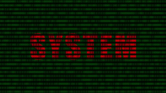 Digital system text overlay on green binary code background, cyber security and data processing concept animation
