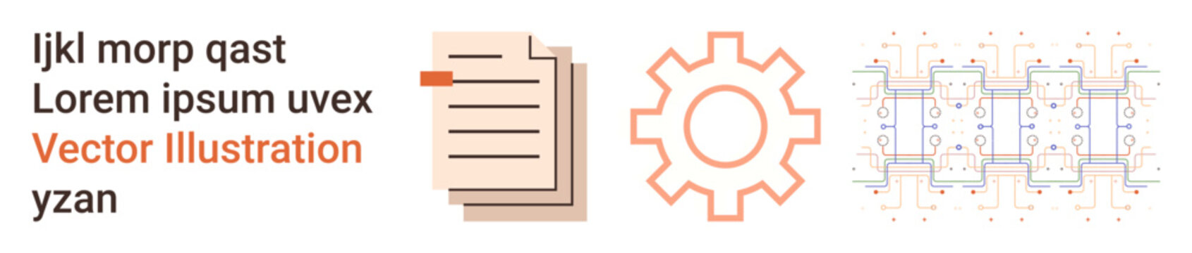 Workflow optimization, digital systems, automation tools, technical schematics, data integration, engineering processes. Document, gear and circuit elements aligned. Workflow optimization