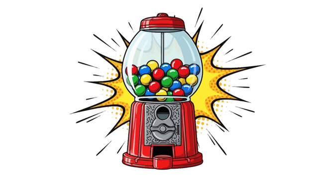 Colorful gumball machine with candy.