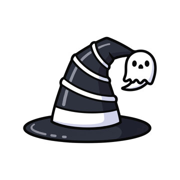 Black witch hat with white ghost.