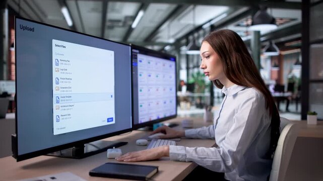 Female IT Specialist Managing Secure Cloud Data Transfer