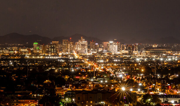 Phoenix Arizona Skyline at Night with Downtown City Lights and Urban Landscape Viewed from Elevated Perspective