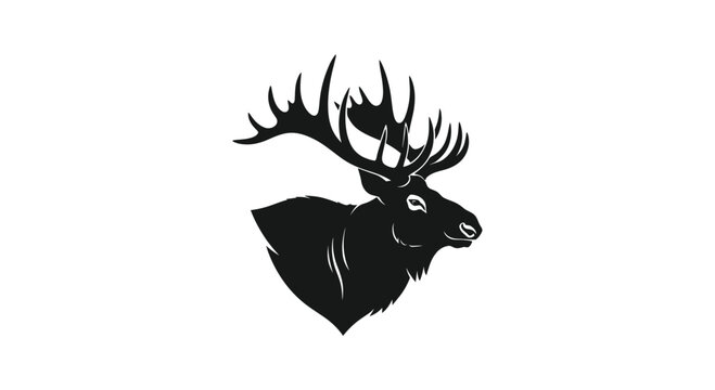 Elk head with large antlers profile.