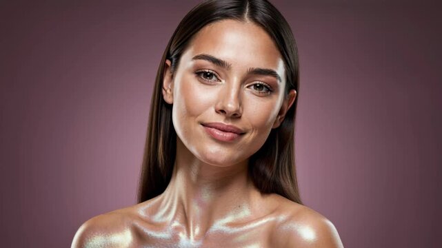 Radiant Glow: A portrait of a woman with healthy and glowing skin, her serene expression radiates beauty and confidence.