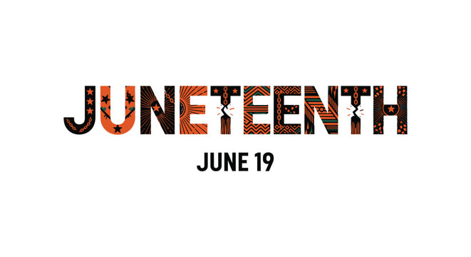 Juneteenth typography with cultural patterns and june 19th date