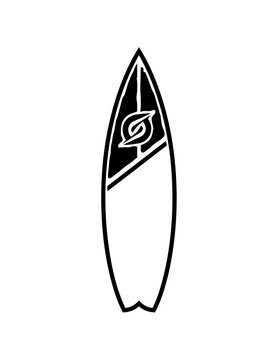 Surfboard with logo and design.