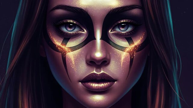 Mystic Face Paint: Captivating portrait of a woman adorned with intricate face paint, exuding an aura of mystery and allure.