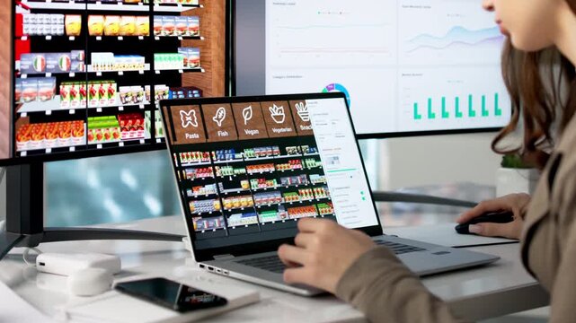Retail Manager Carefully Plans Supermarket Shelf Layout