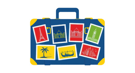 Travel Suitcase with International Landmark Stamps - Vacation Concept © harjo