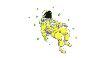 Astronaut Floating Among Stars, Yellow Spacesuit, Space Exploration © harjo