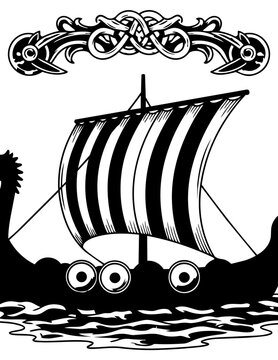 Viking Ship Sailing on Water.
