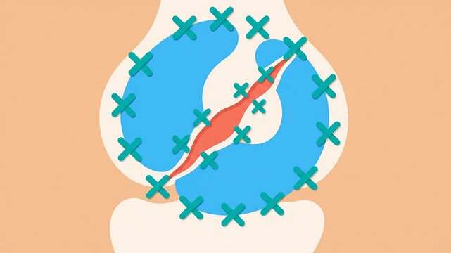 2D Flat Design Animation Illustrating Meniscus Anatomy and Highlighting Tear in the Meniscus for Educational and Medical Purpose