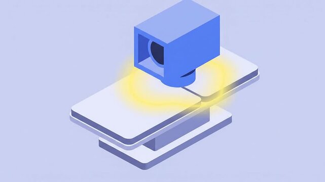 2D Flat Design Animation of a Nuclear Medicine Gamma Camera with Glowing Effects on Isolated Background for Educational Use