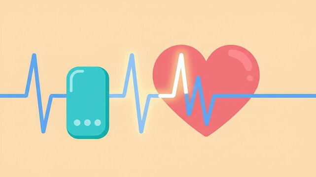2D Flat Design Animation Of A Pacemaker Device With Leads Demonstrating Heart Rhythm And Medical Technology Concepts