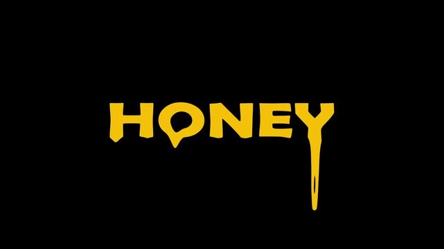 Honey text animation, dripping yellow text, pure honey concept, suitable for business and enterprise, black background, 4k video