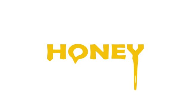 Honey text animation, with dripping effect on each letter, transparent background, 4k video